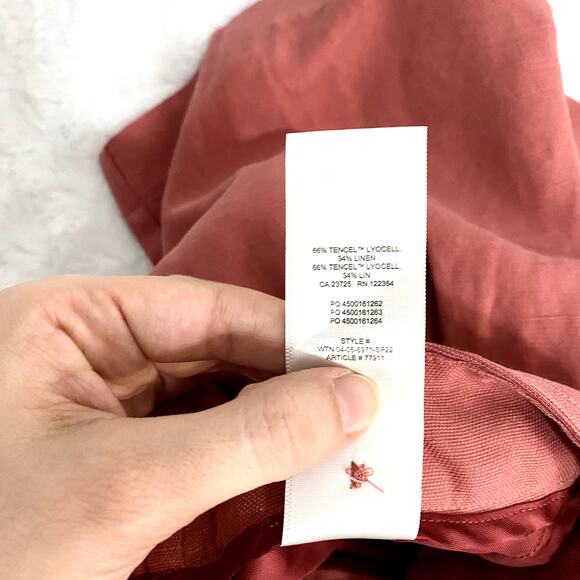 NEW Aritzia Wilfred Fable 3" Red Sienna Red Back Elastic Linen Mini Shorts 4 - Picture 5 of 8